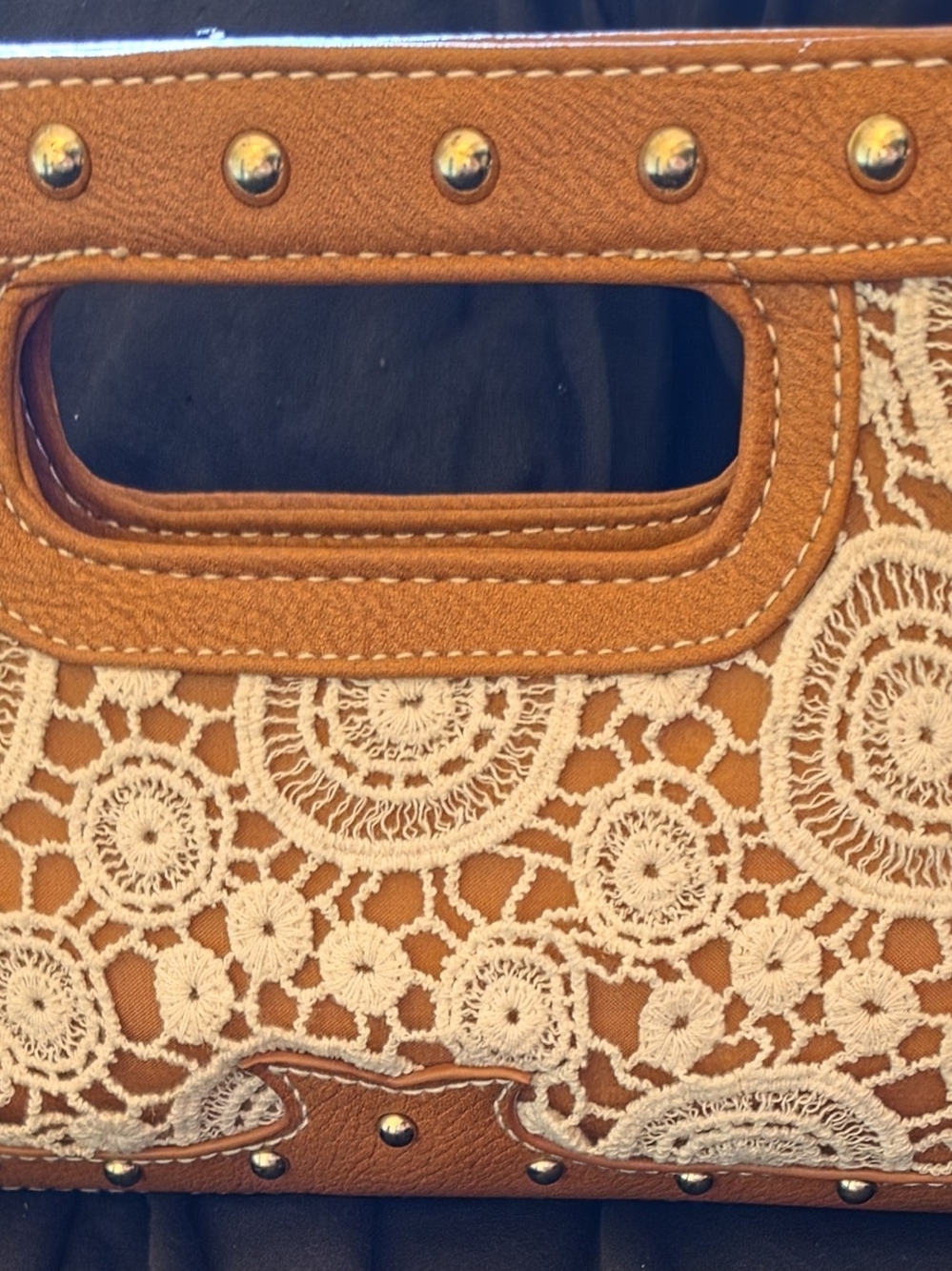 Cato Brown/Ivory  Lace Studded Clutch
